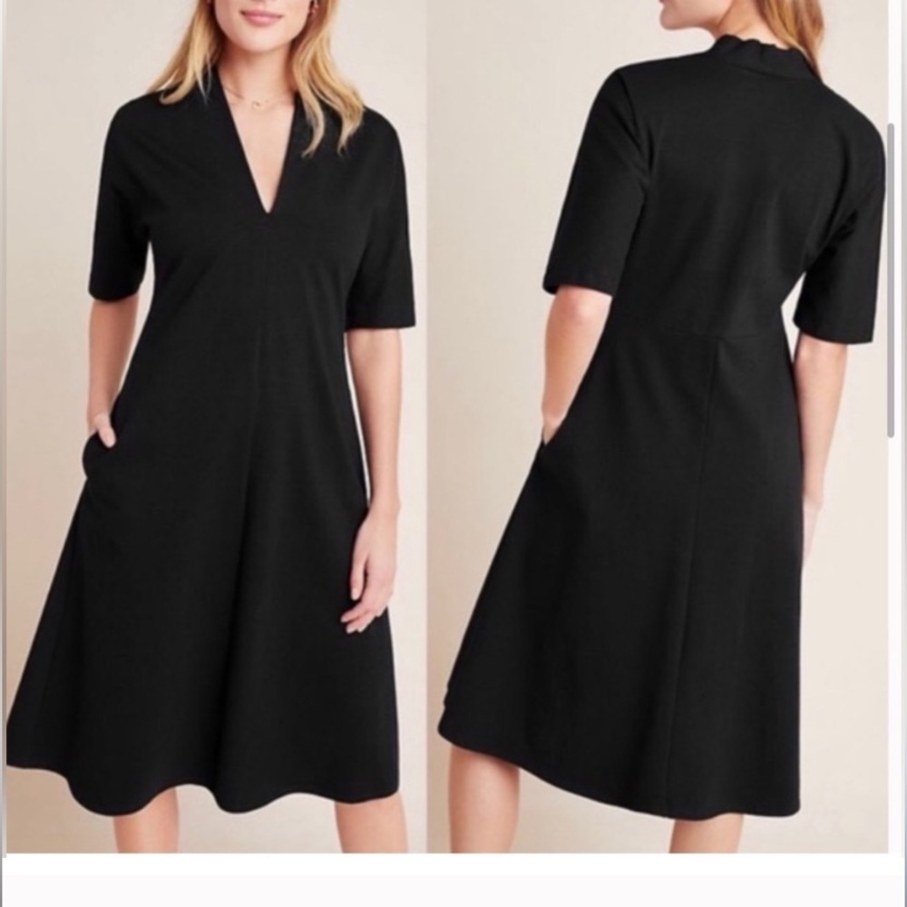 Anthropologie Velvet by Graham & Spencer Black V-Neck Midi Dress Size 3X